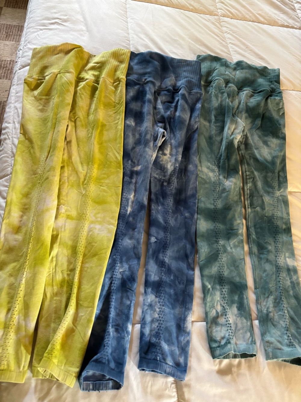 Free People Tie-Dye Ribbed Waist Leggings - Blue, Green, Yellow - Picture 3 of 6